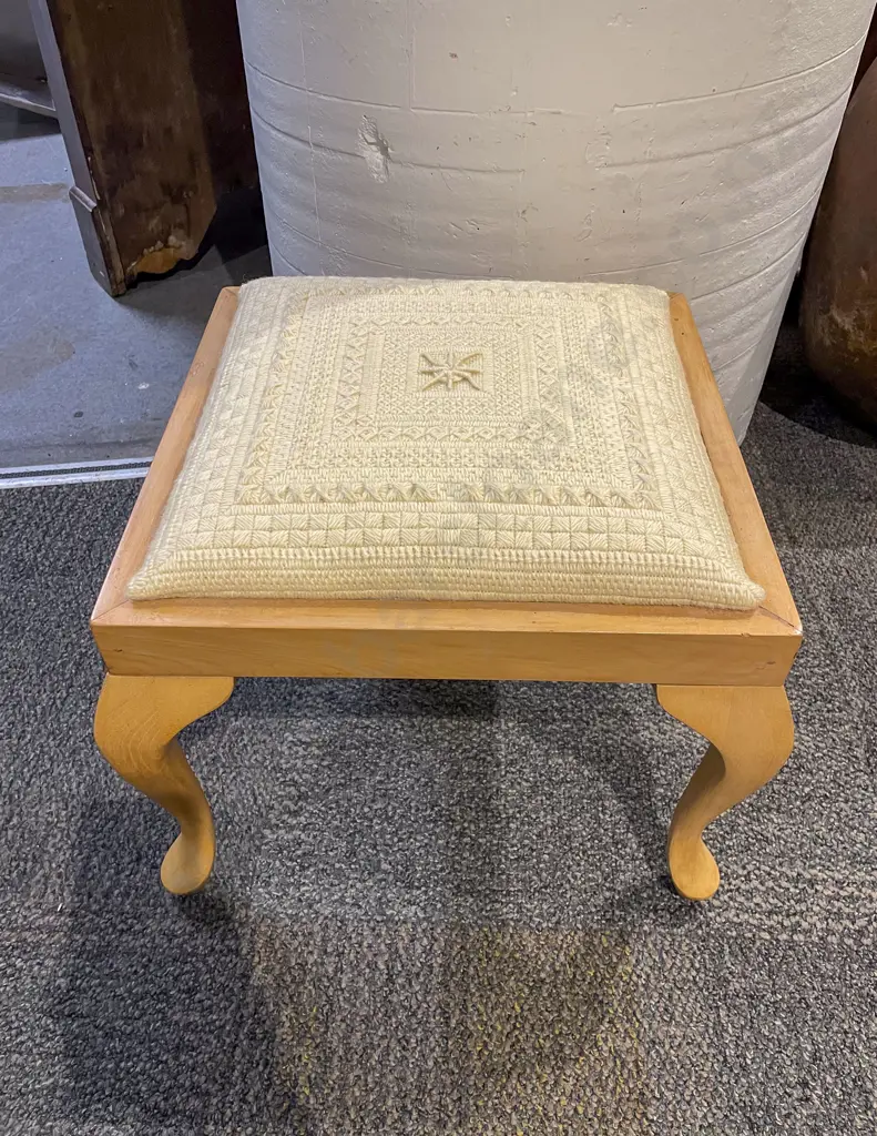 Needlepoint Topped Footstool Image 1++