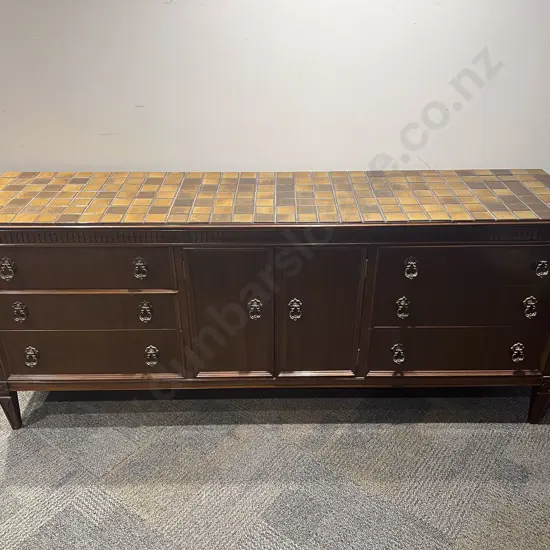 Mahogany Tile Top Sideboard with Associated Tile Top Chest of Drawers