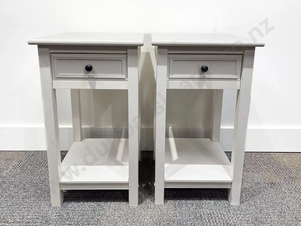 Pair of White Painted Bedside Tables Image 1++