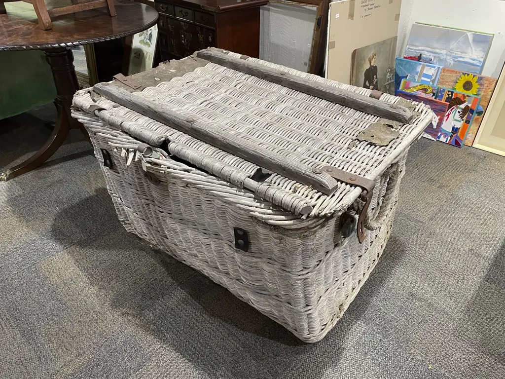Large Antique Wicker Laundry Basket Image 1++
