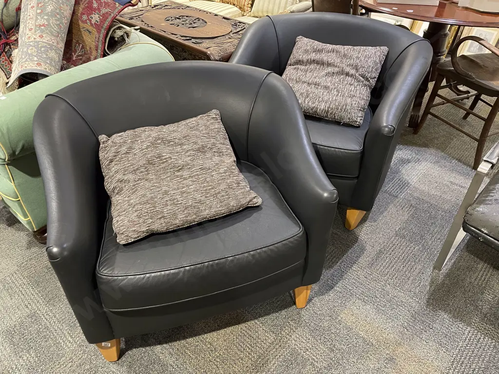 Pair of Modern Vinyl Tub Chairs Image 1++