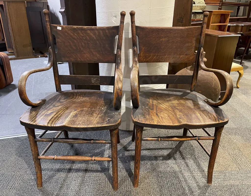 Pair of Early C20th Bentwood Carver Chairs Image 1++
