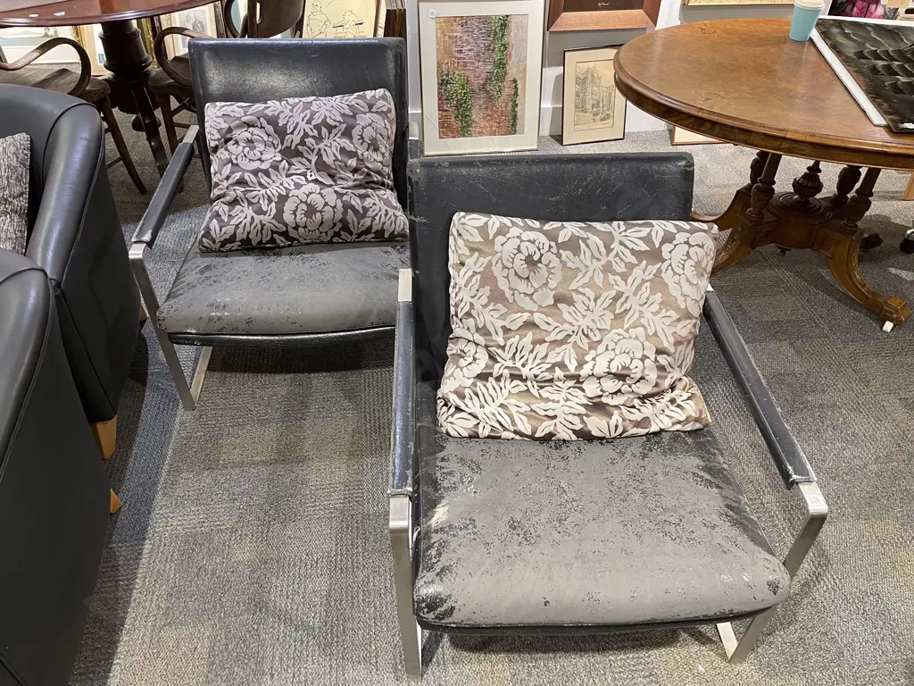 Chrome & Leather Modern Armchairs Image 1++