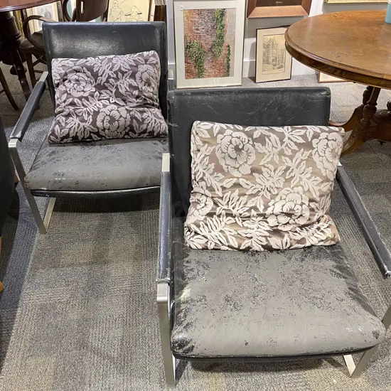 Chrome & Leather Modern Armchairs