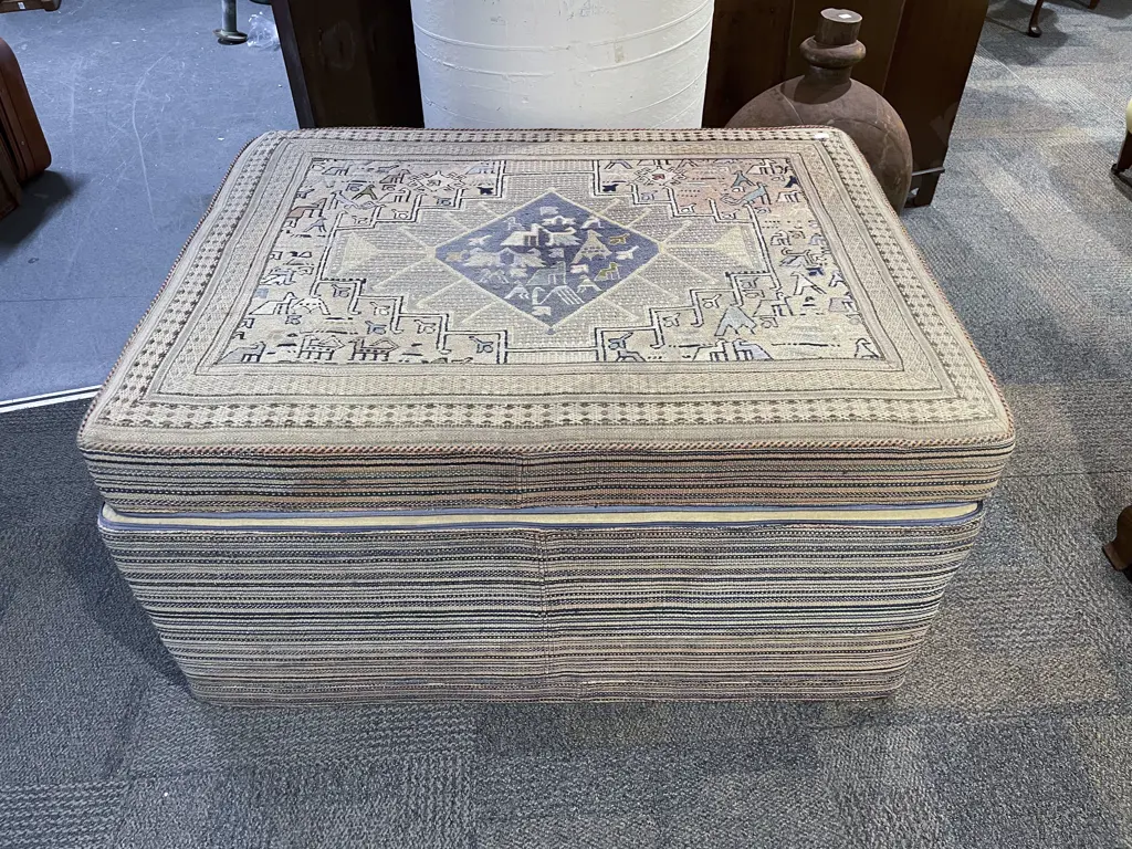 Persian Rug Upholstered Ottoman Image 1++