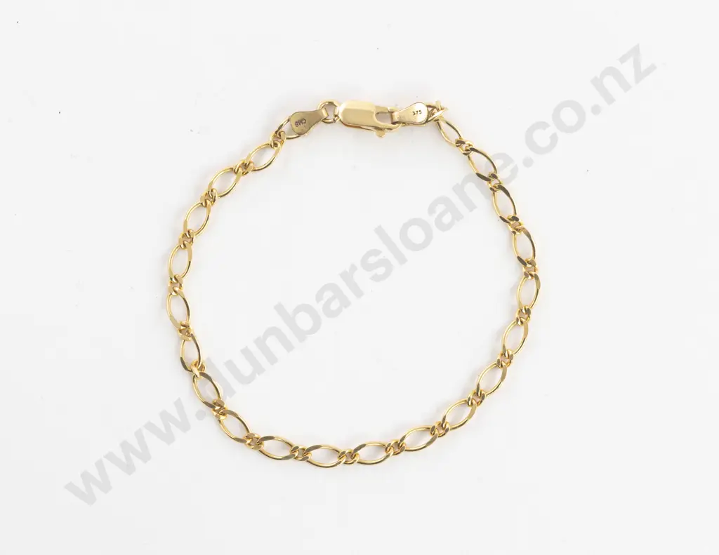 9ct Mixed Curb Link Bracelet Image 1++