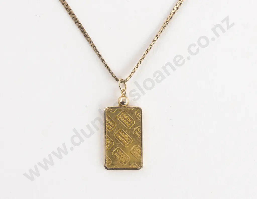 18ct Modern Box Link Neck Chain with 5gm Fine Gold Bar Pendant Image 1++