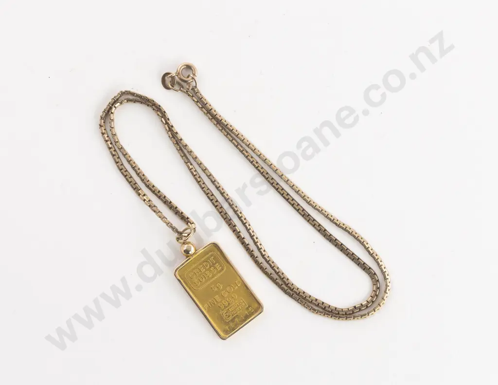 18ct Modern Box Link Neck Chain with 5gm Fine Gold Bar Pendant Image 1++