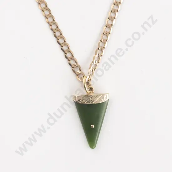 9ct Mounted Greenstone Form of Shark Tooth Pendant