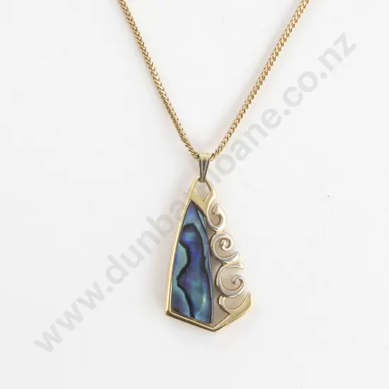 NZ Ataahua Gold Plated Paua Pendant on 9ct Neck Chain