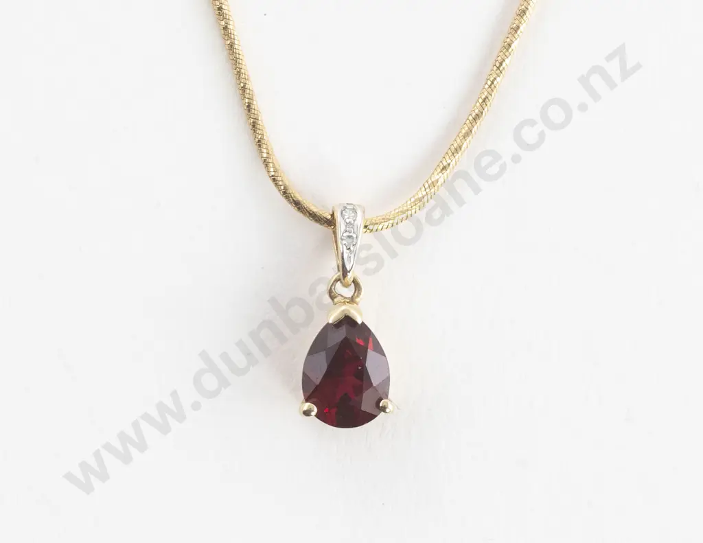 10ct Three Stone Garnet and Diamond Pendant Image 1++