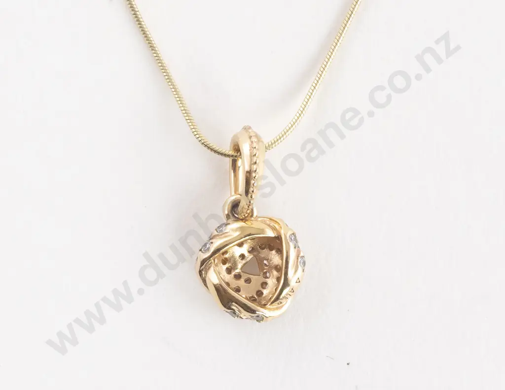 9ct 37Sone Cubic Zirconia Love Knot Pendant on 10ct Neck Chain Image 1++