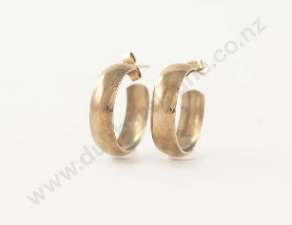 Pair 9ct Plain Hoop Earrings Image 1++