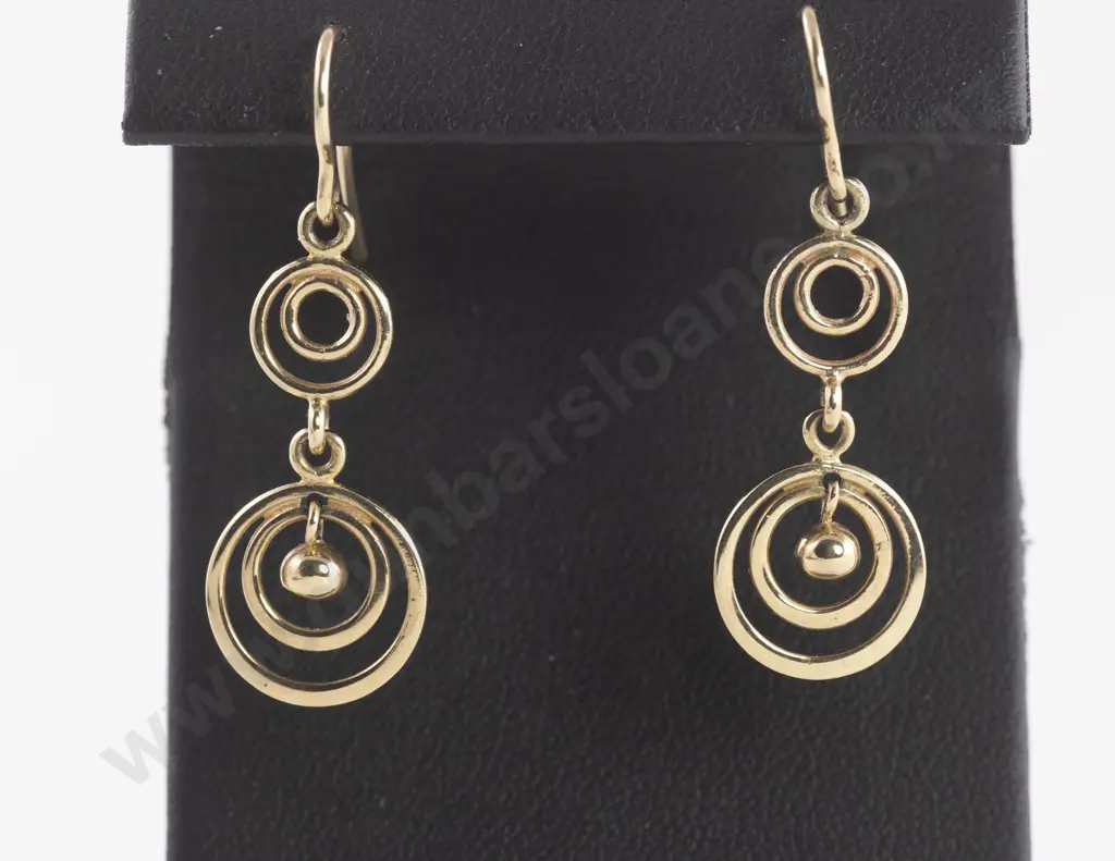 Pair 9ct Circular Pendant Drop Earrings Image 1++