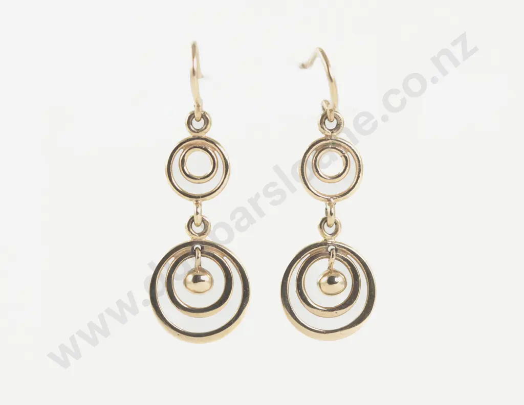 Pair 9ct Circular Pendant Drop Earrings Image 1++