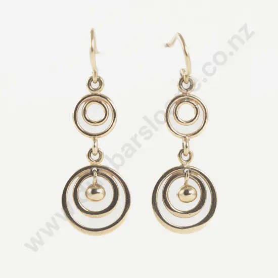 Pair 9ct Circular Pendant Drop Earrings
