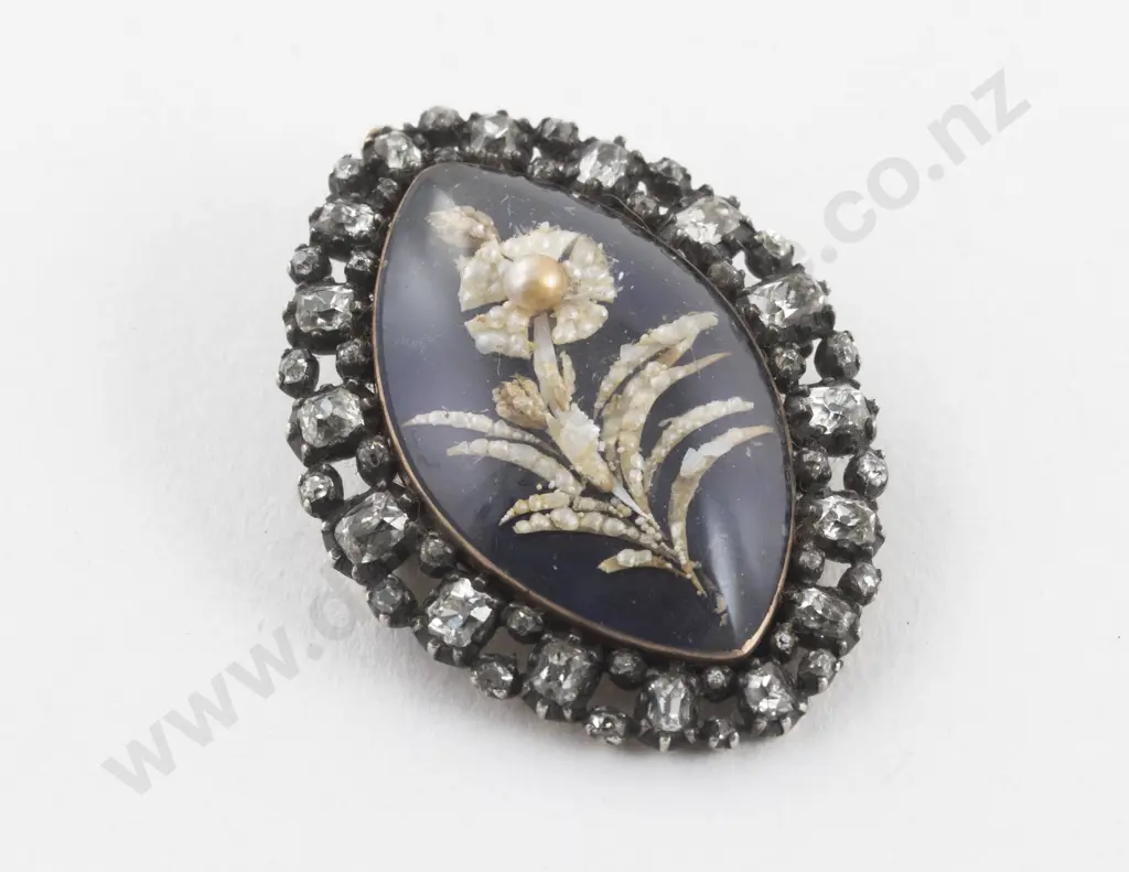 Georgian 9ct and S/S 48Stone Diamond and Enamel Flower Brooch Image 1++