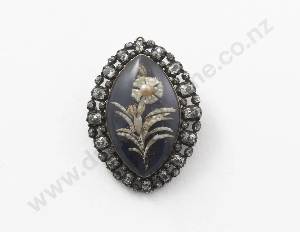 Georgian 9ct and S/S 48Stone Diamond and Enamel Flower Brooch Image 1++
