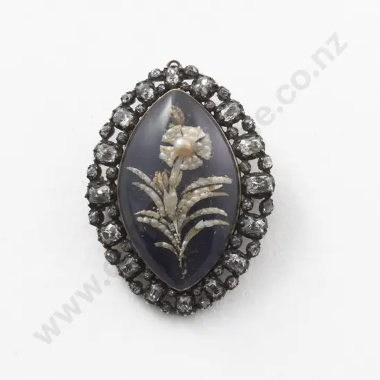 Georgian 9ct and S/S 48Stone Diamond and Enamel Flower Brooch
