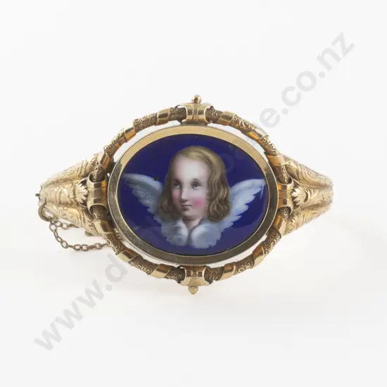 Victorian 14ct Enamel Hinged Snap Bangle