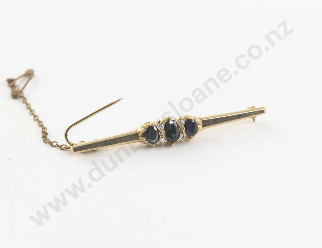 9ct Seven Stone Sapphire and Diamond Bar Brooch Image 1++