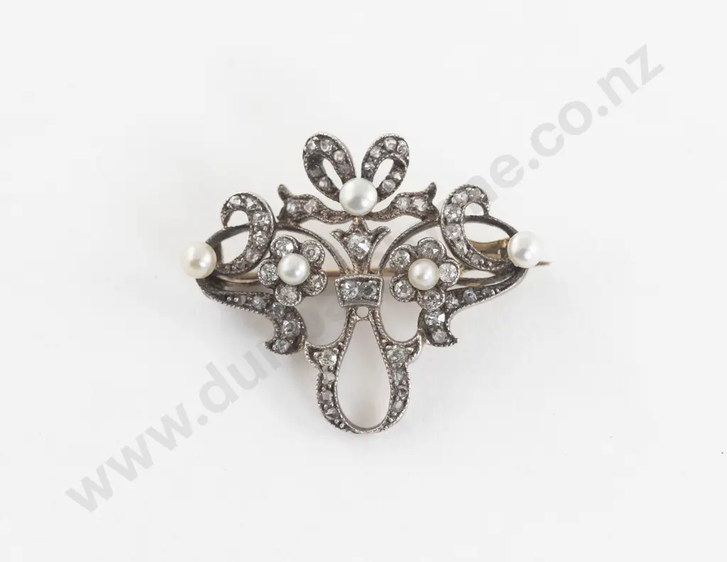 Victorian 18ct and Silver 64Stone Pearl and Diamond Brooch Image 1++