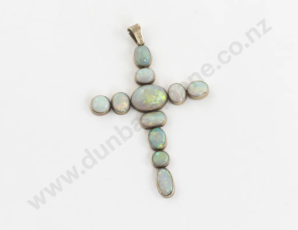 Victorian 9ct Eleven Stone Opal Cross Pendant Image 1++