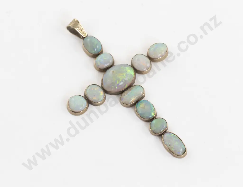 Victorian 9ct Eleven Stone Opal Cross Pendant Image 1++