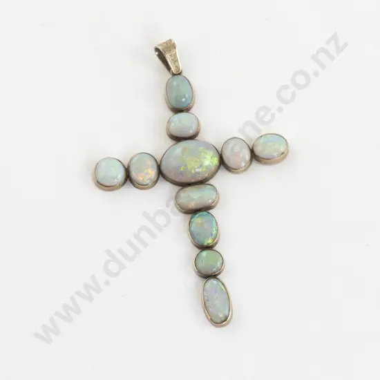 Victorian 9ct Eleven Stone Opal Cross Pendant