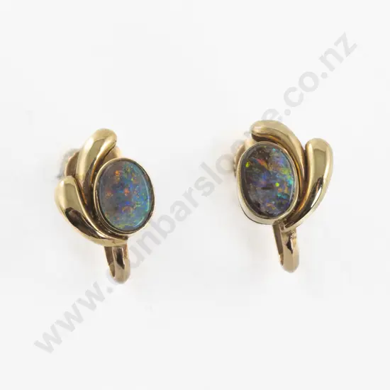 Pair 9ct Single Stone Opal Earrings