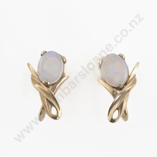 Pair 9ct Single Stone Milk Opal Earrings