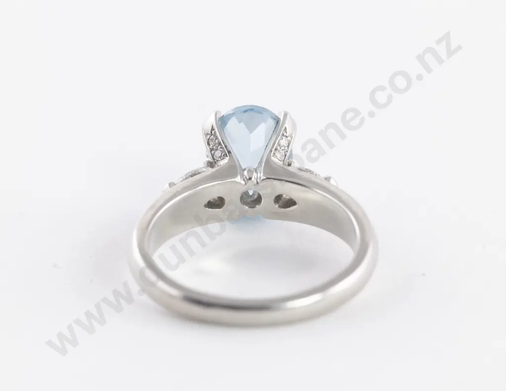 All Platinum 45Stone Aquamarine and Diamond Ring Image 1++