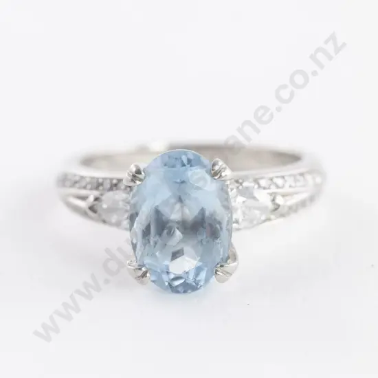 All Platinum 45Stone Aquamarine and Diamond Ring