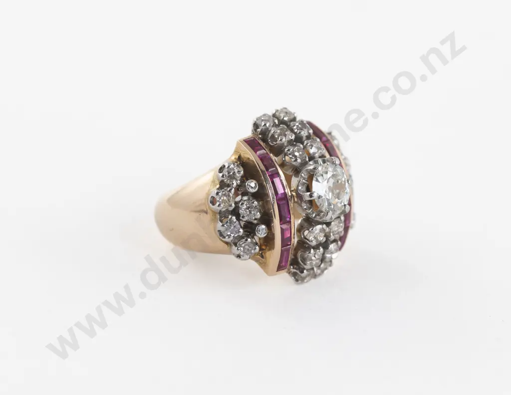 18ct 35Stone Diamond and Synthetic Ruby Cluster Ring Image 1++