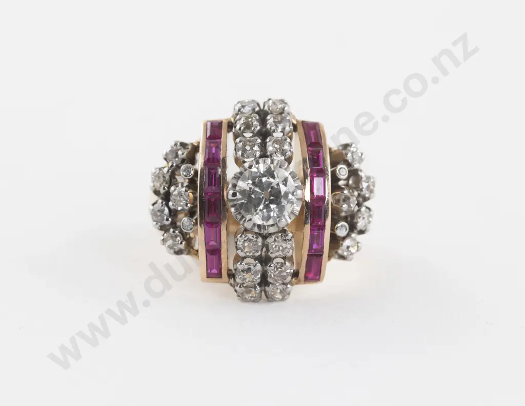 18ct 35Stone Diamond and Synthetic Ruby Cluster Ring Image 1++