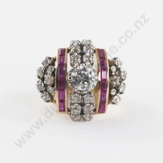 18ct 35Stone Diamond and Synthetic Ruby Cluster Ring