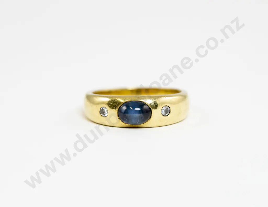 18ct Three Stone Sapphire and Diamond Band Ring Image 1++