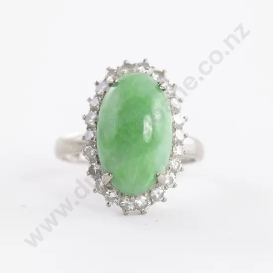 18ct White Gold 23Stone Diamond and Jade Dress Ring