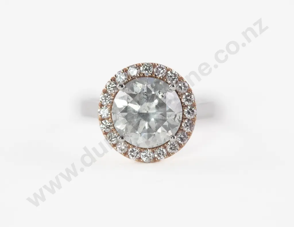 14ct White and Rose Gold 21Stone Diamond and Pink Diamond Cluster Ring Image 1++