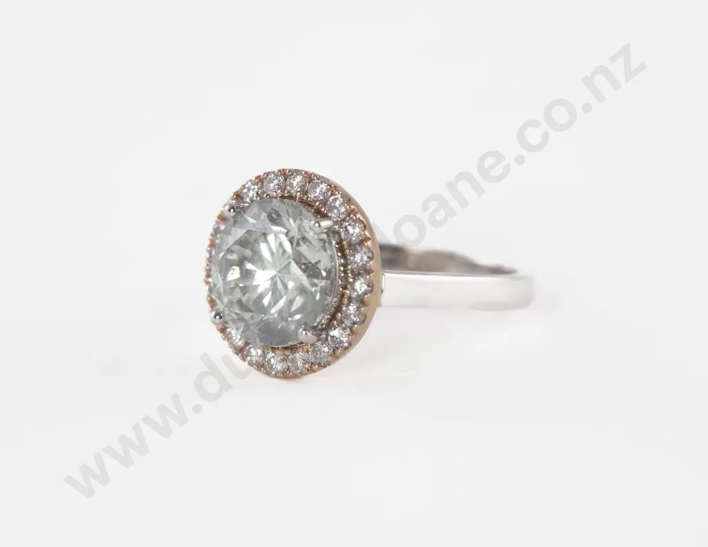 14ct White and Rose Gold 21Stone Diamond and Pink Diamond Cluster Ring Image 1++