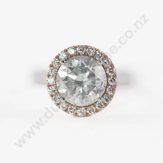 14ct White and Rose Gold 21Stone Diamond and Pink Diamond Cluster Ring