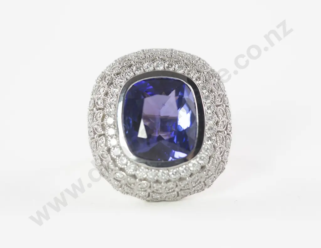 14ct Yellow and White Gold 135Stone Tanzanite and Diamond Cluster Ring Image 1++
