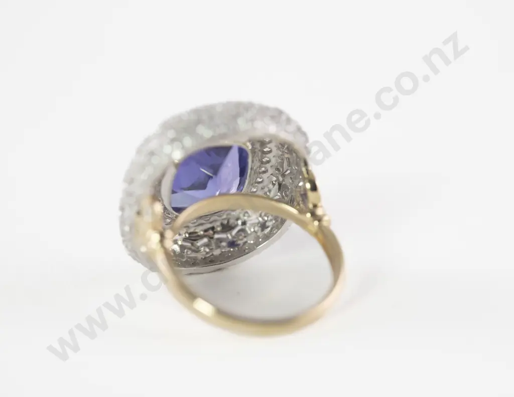 14ct Yellow and White Gold 135Stone Tanzanite and Diamond Cluster Ring Image 1++