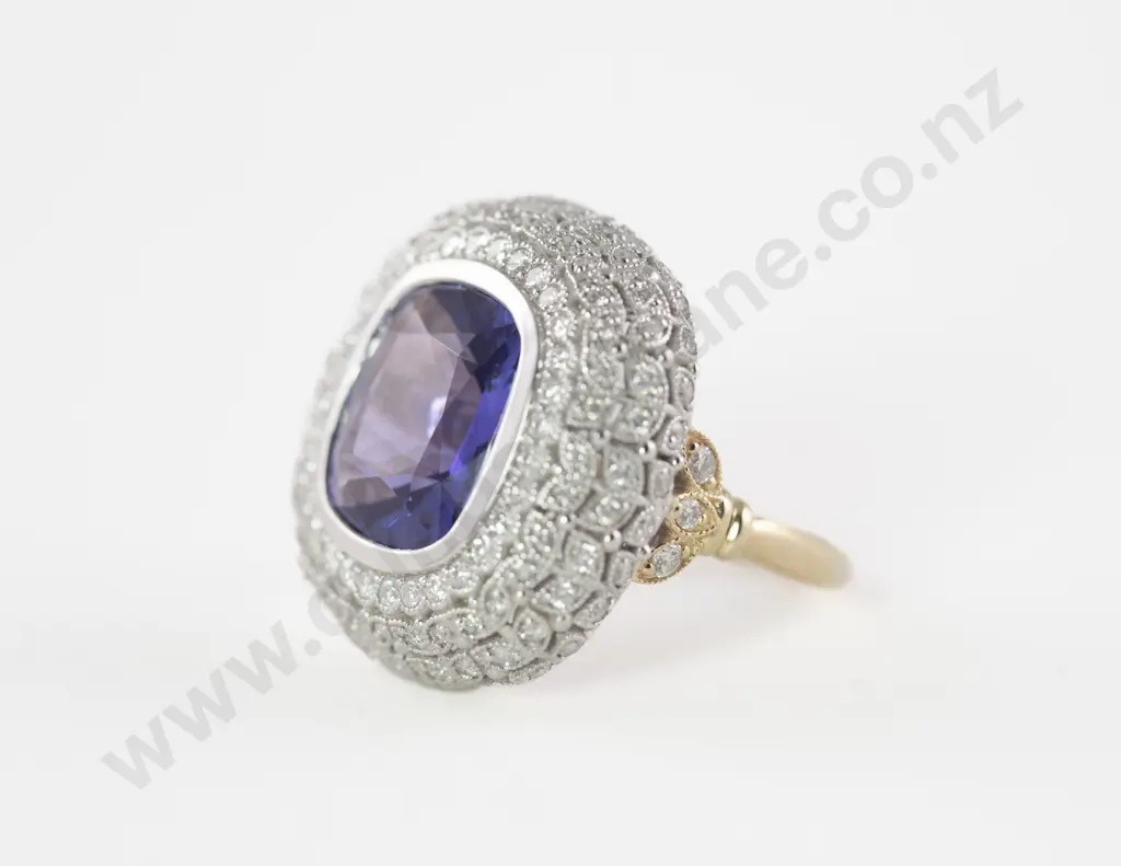 14ct Yellow and White Gold 135Stone Tanzanite and Diamond Cluster Ring Image 1++