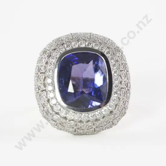 14ct Yellow and White Gold 135Stone Tanzanite and Diamond Cluster Ring