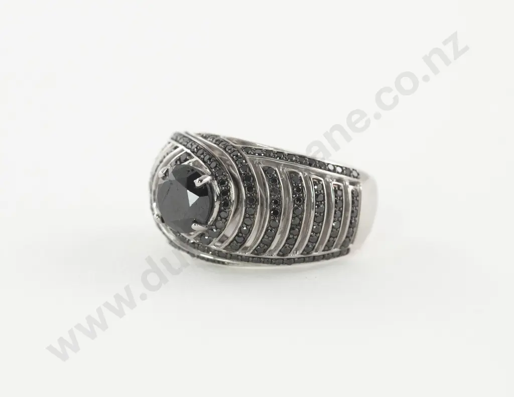 14ct White Gold 179Stone Black Diamond Cluster Ring Image 1++