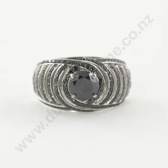 14ct White Gold 179Stone Black Diamond Cluster Ring