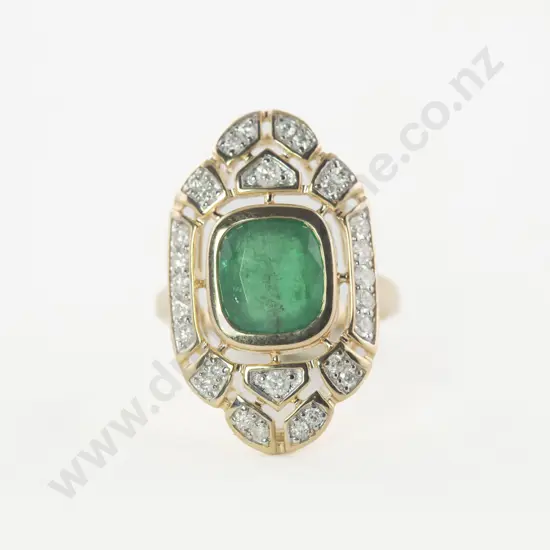 14ct Art Deco Style 29Stone Emerald and Diamond Ring
