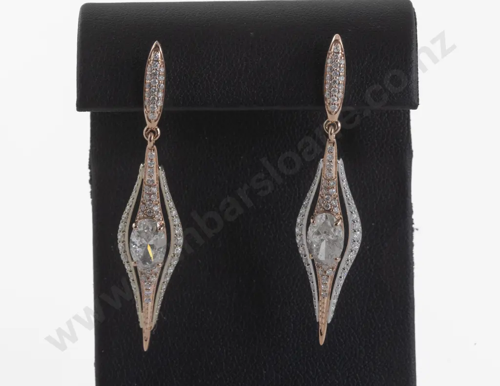 14ct Rose and White Gold 154Stone Diamond Pendant Drop Earrings Image 1++