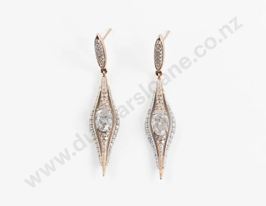 14ct Rose and White Gold 154Stone Diamond Pendant Drop Earrings Image 1++